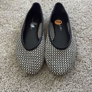 Tahari Black & White Woven Ballet Flats